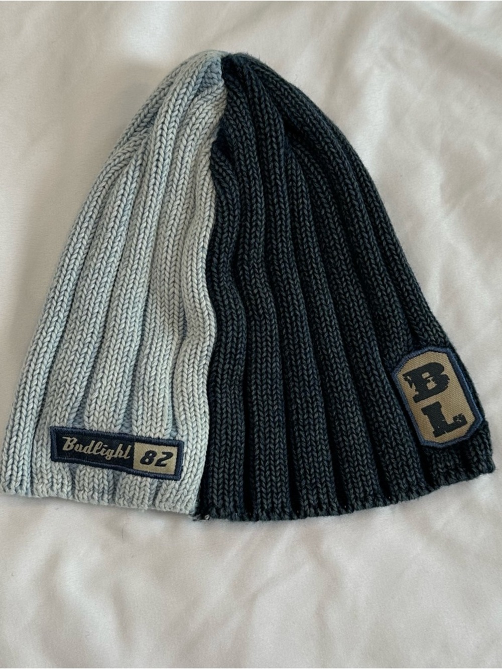 Two-ToneKnit Beanie - Light and Dark Blue